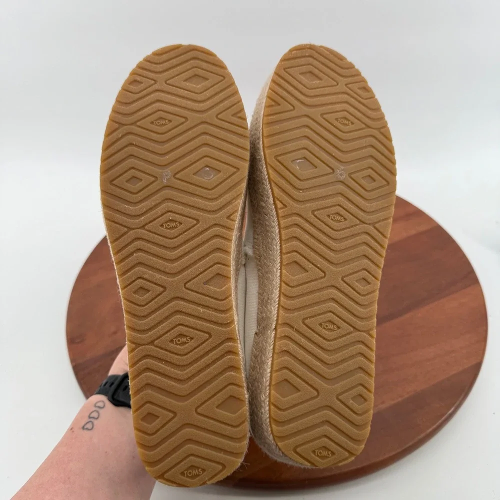 TOMS Valencia Platform Espadrille White Canvas Frayed Slip On Women Size 12